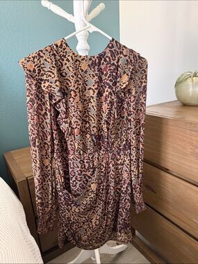 All Saints Brown and Black Leopard Print Long Sleeve Dress